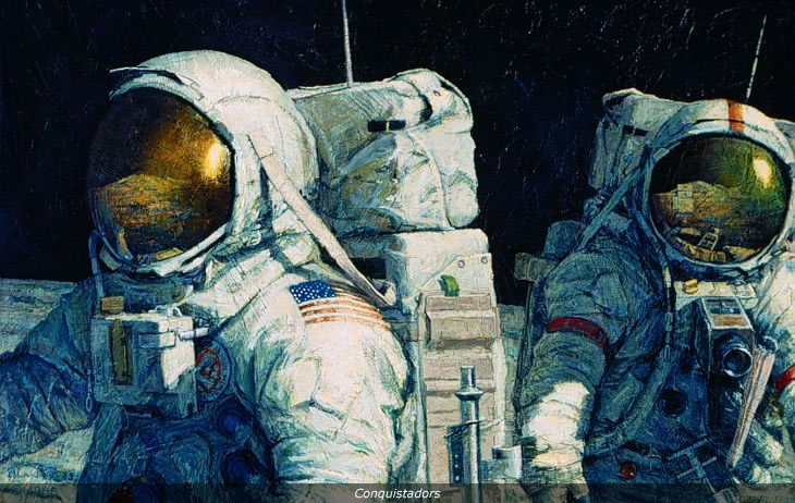 Bean's painting of two astronauts on the lunar surface.