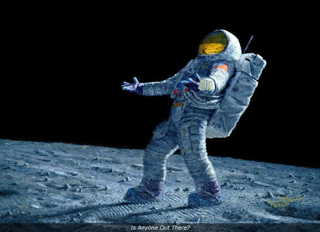 An astronaut looks into the heavens.